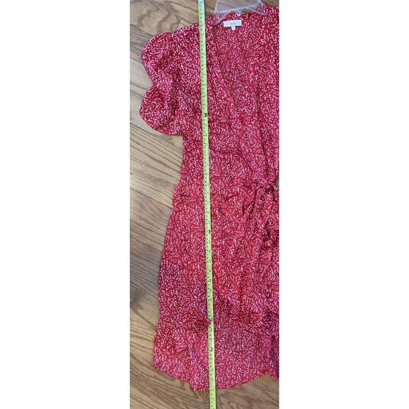 byTiMo Wrap Dress Womens Large Red White Tie Waist Short Sleeve Viscose Print - Picture 12 of 12